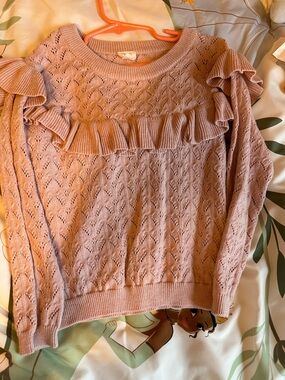 Jamie Kay Ruffle Pointelle Sweater - Dusty Pink